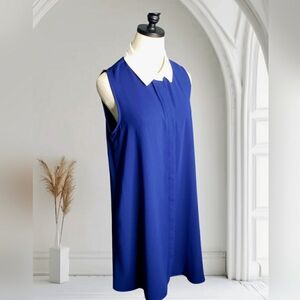 Nautical Modest Button Front Dress Peterpan Preppy Trapeze Pocket Office Casual